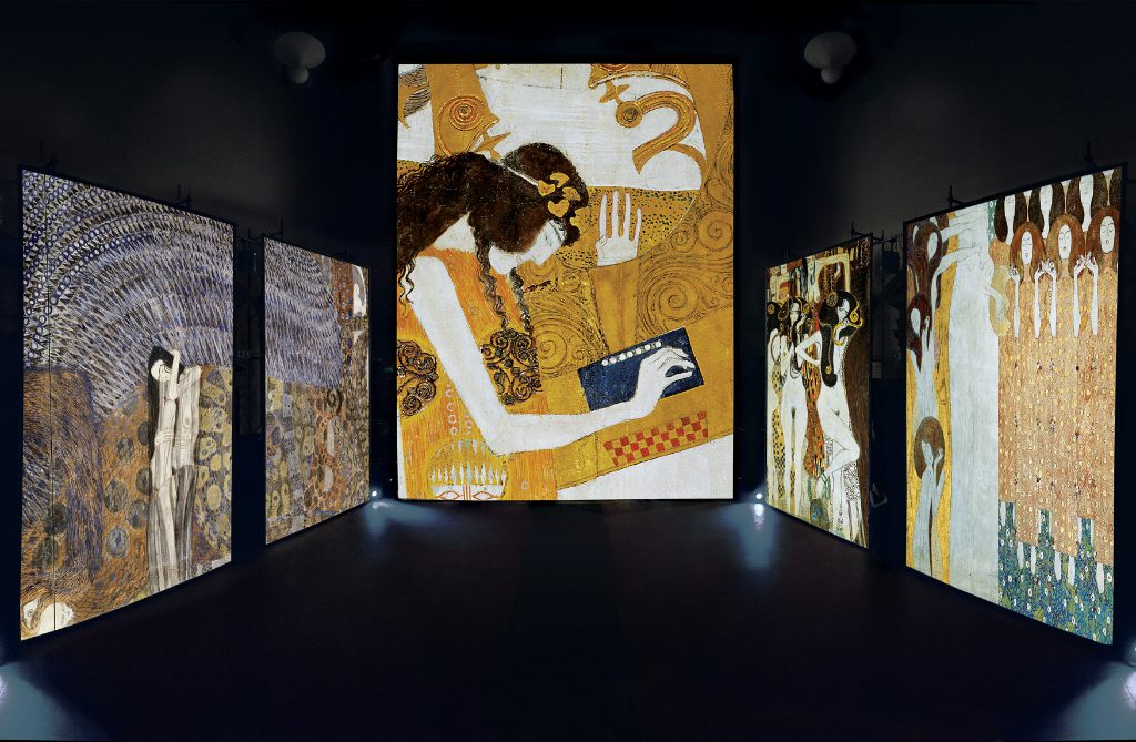Particolari da G. Klimt, L'anelito della felicità si placa nella Poesia particolare del Fregio di Beethoven, tecnica mista su intonaco, 1902, Secessionhaus, Vienna